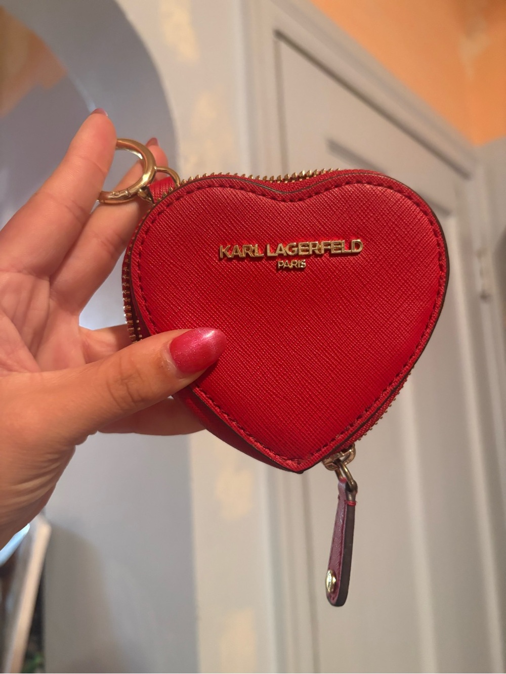 Karl Lagerfeld Red Heart Coin Zip Pouch